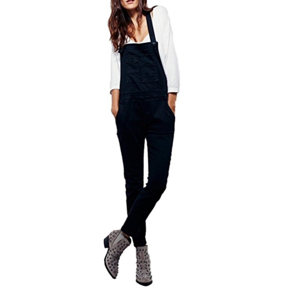 NWT black crossbody skinny overalls